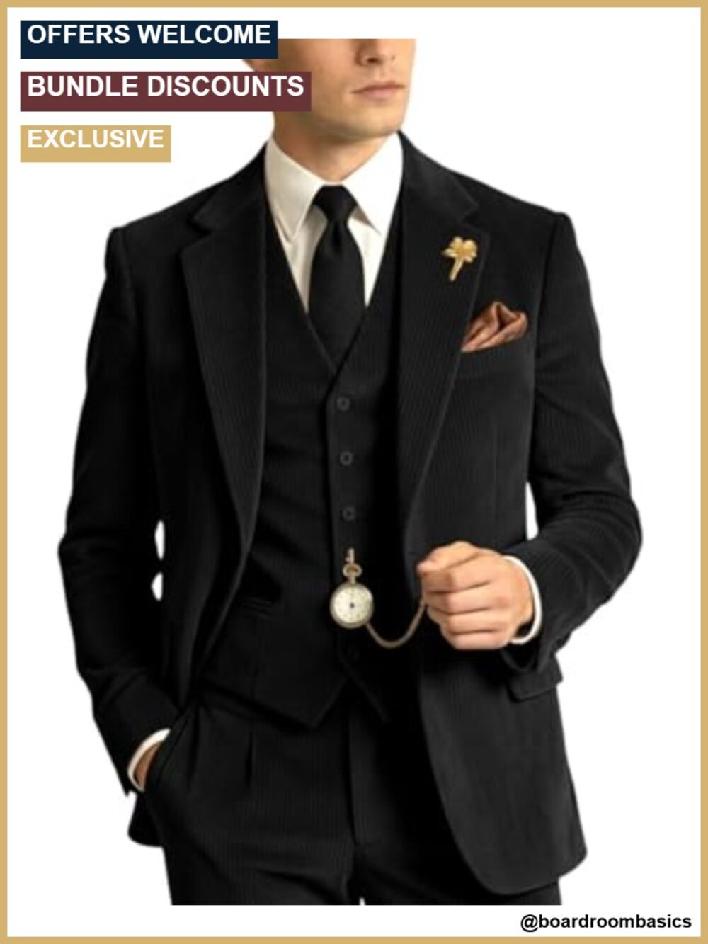 Men 3 Piece Suit 70% Polyester 30% Cotton Corduroy Slim Fit Blazer Vest Pants